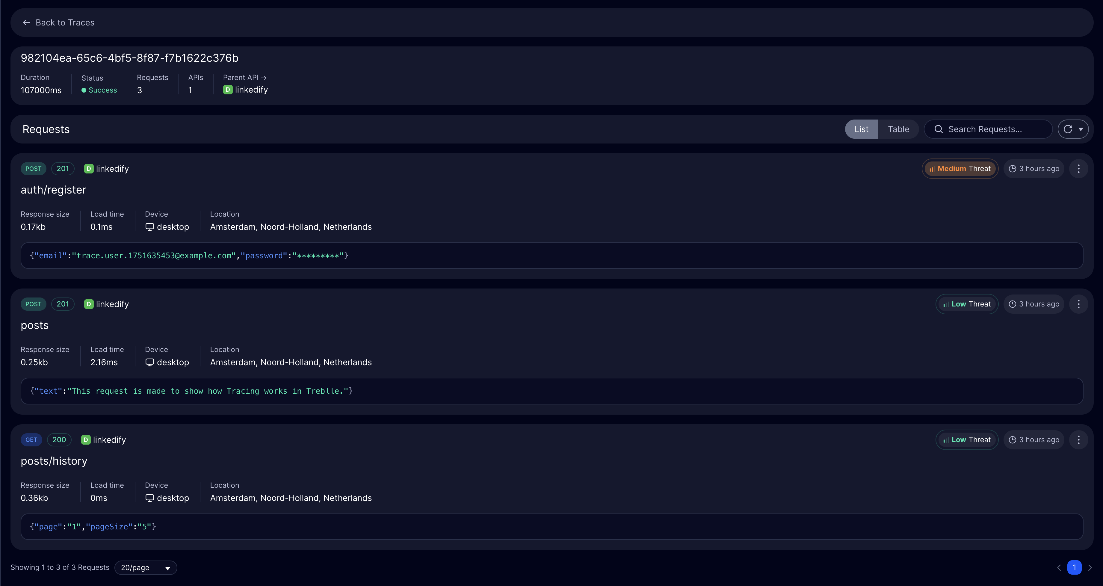 Treblle Trace Details View