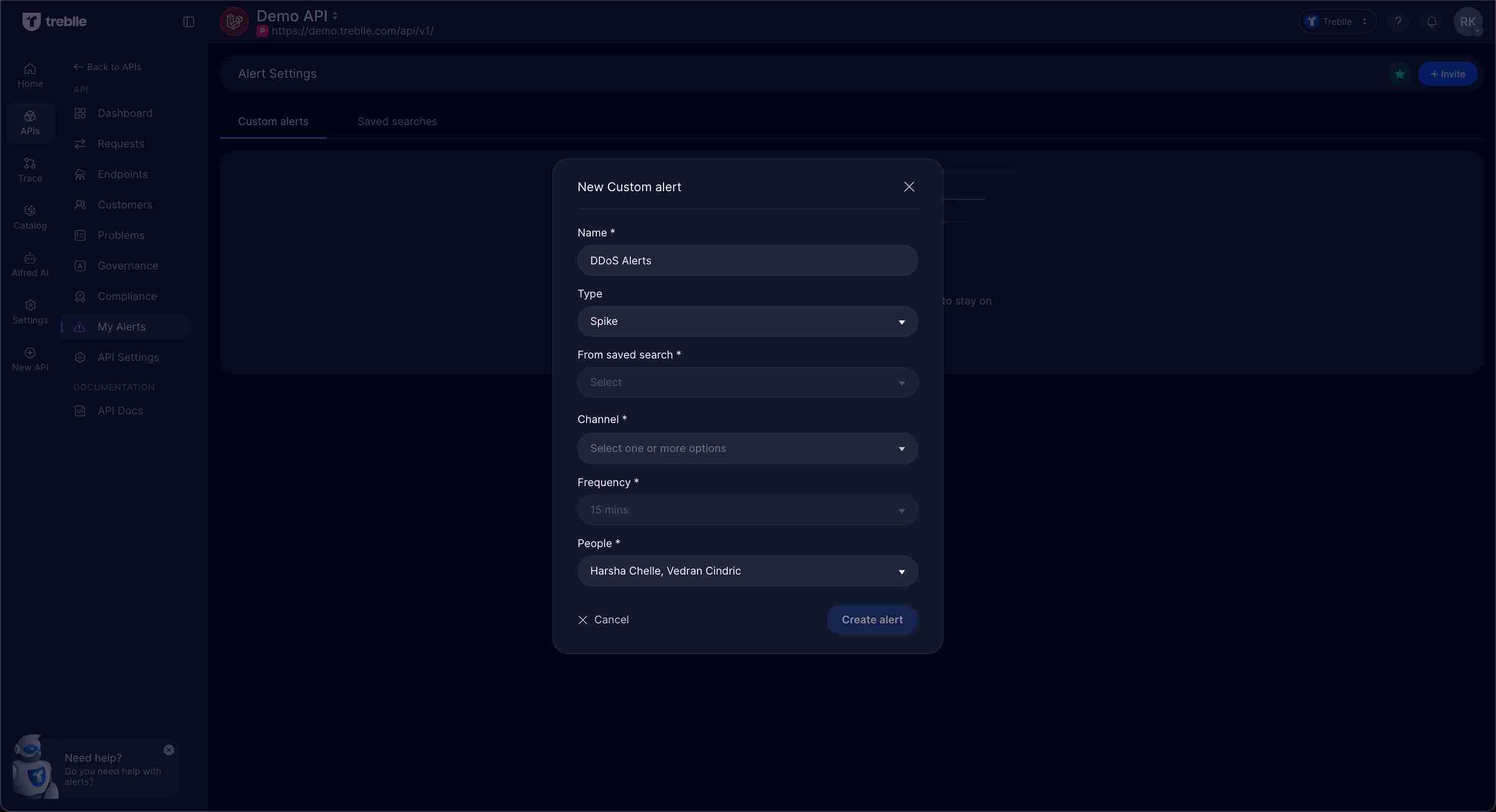 Selecting Spike as alert type